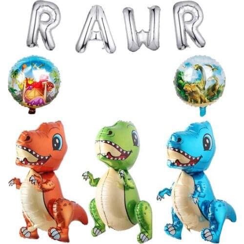 Assemble Cute Dinosaur Balloon Kit, 16" RAWR Banner Foil Balloon Set for Kids Birthday Party Supplies Jungle Theme Party Decors