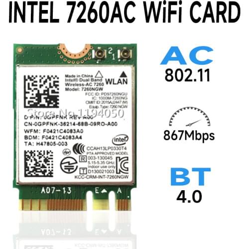Brand New Intel Dual Band Wireless-AC 7260 Plus 2x2 Bluetooth 4.0 867Mbps NGFF Internal Linux/Win7/Win8/Win10 AP