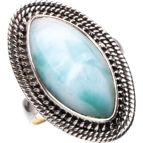 StarGems Natural Caribbean Larimar Handmade 925 Sterling Silver Ring 7 E2836