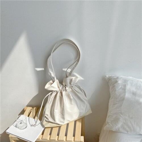 Girls bags new solid color personality fold canvas bag drawstring soft canvas shoulder bag woman bag purses handbags clutch bag