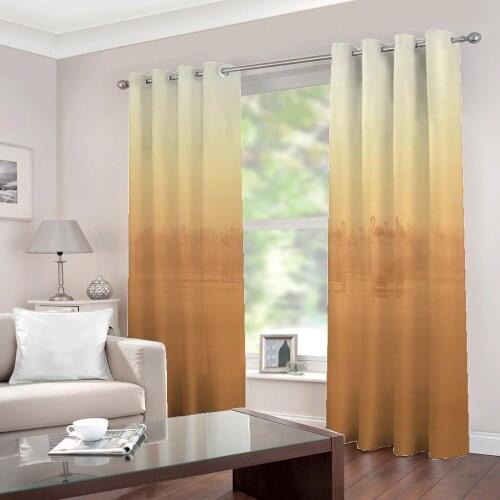 Misty seaside egret landscape window curtain Digital Print for Living room Bedroom Blackout Drpaes Sets 2 Panels With Hooks