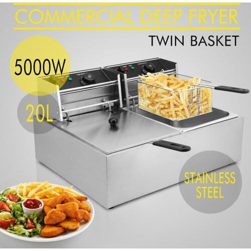 Vevor 5000W 20L Electric Commercial Deep Fryer Twin Basket Steel Benchtop in germany supermarket