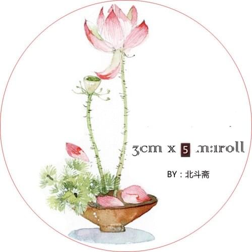 Vintage Lotus Flower Special Oil Washi Tapes Bullet Journal Masking Tape Adhesive Tape DIY Scrapbooking Decoration Washi Sticker