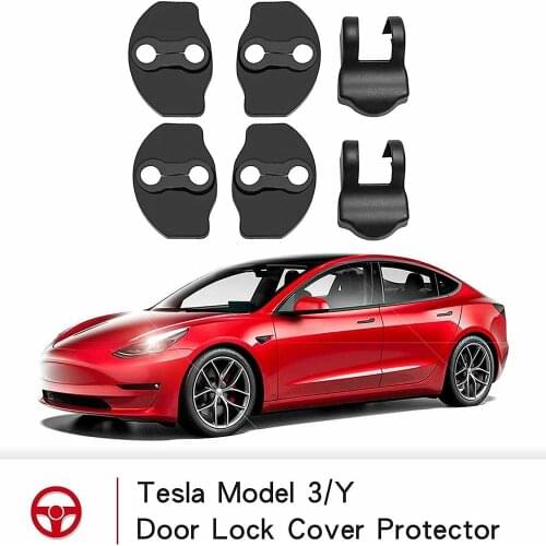 For Tesla Model 3 Model Y Door Lock Cover Protector Interior Details Accessories 6 Pcs Matte Black Red Blue Car Accessories