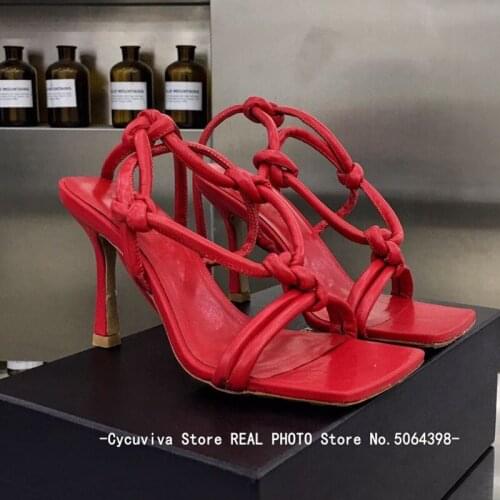 2020 New Women Crossover Gladiator Sandals Bandage Knot High Heels Green Leather One Strap Summer Shoes Dress Party Shoes Woman