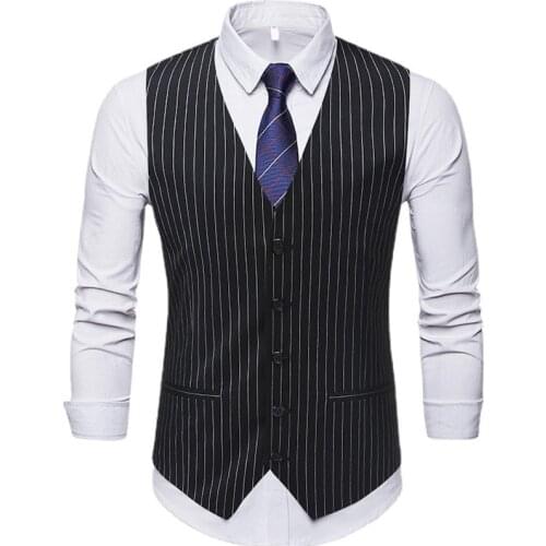 Striped Mens Waistcoat Formal Business Work Causal Slim Vest For Men Retro Gentlemen Groomsman Men Suit Vest Solid Wedding Gilet