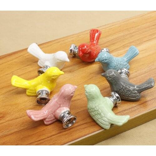 1pcs Colorful Child Pigeon Shaped Morden Europe style Door Handles Cupboard Wardrobe Drawer Pulls Ceramic Alloy Knobs