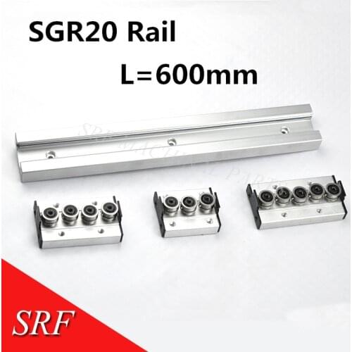 1pcs Silver aluminum Double axis roller linear guide SGR20 L=600mm +1pcs SGB20 block linear Motion slide rail for CNC part