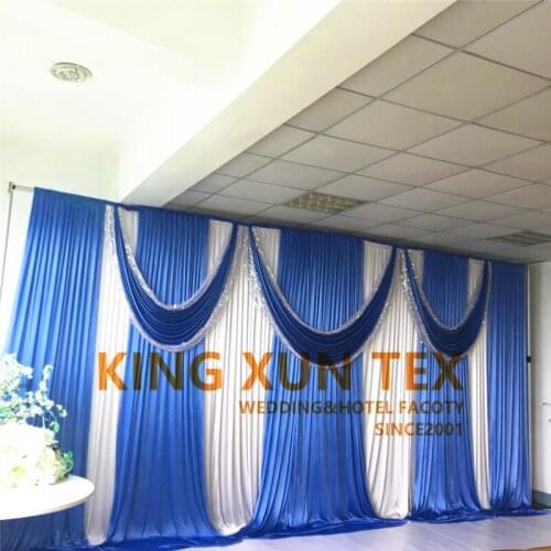 10 x 20ft White Ice Silk Pary Wedding Backdrop Curtain With Colorful Swag Valance Drapery Stage Background Decoration