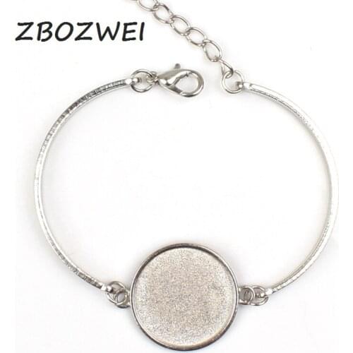 2pcs High Quality 20mm Silver Plated Bangle Base Bracelet Blank Findings Tray Bezel Setting Cameo