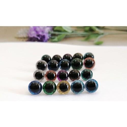 20set/lot diy 9mm/10mm/11mm/12mm tiny round plastic clear toy safety eyes + glitter Nonwovens + hard washer-size color option