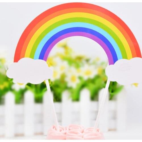 2020 Cartoon Rainbow Cupcake Topper Birthday Cake Topper Supplies for Wedding Baby birthday Party Cake Decorations Baby Shower