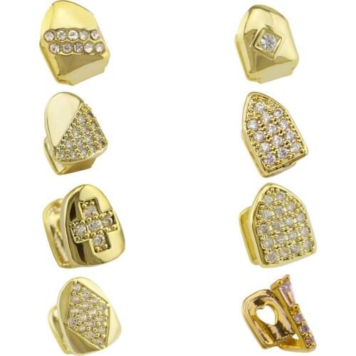 2021 Single Tooth Diamond Plating Real Gold Teeth Grills Men And Women Suitable For Halloween Vampire Copper Accessories