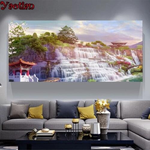 Diamond Painting Sakura Palace Waterfall landscape Picture Of Rhinestones 5d Diy Diamond Embroidery Full Square Cross Stitch