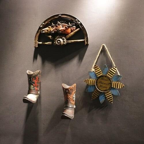 AMERICAN WESTERN COWBOY BOOTS WALL DECORATION WALL FLOWER HORSE HEAD CREATIVE BAR ROOM DECORATIVE ORNAMENT HANDICRAFT