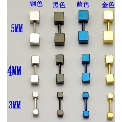 Free shipping 3,4,5mm mix 4colors 3 sizes 120pcs body jewelry mix lots men punk fashion earrings dumbbell fake ear plugs