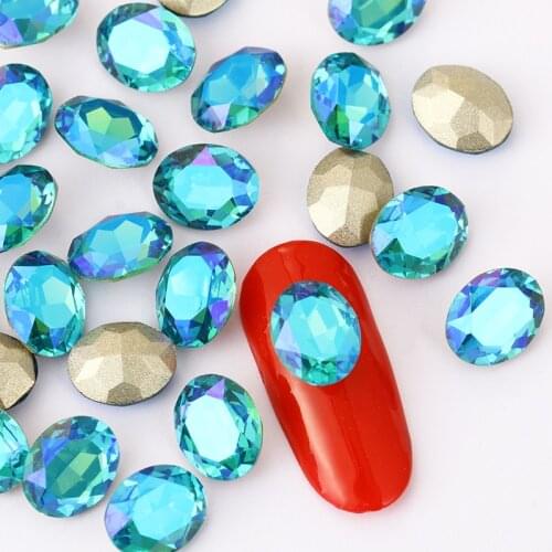 Shiny Color Square Crystals Glue On Lake Blue Color Pointback Nail Decoration Glass Strass Navette Shape Crystals