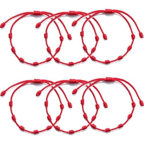 Handmade 7 Knots Red String Roped Bracelet for Friends Couple Friendship Lucky Amulet Braid Rope Bracelets Wristbands