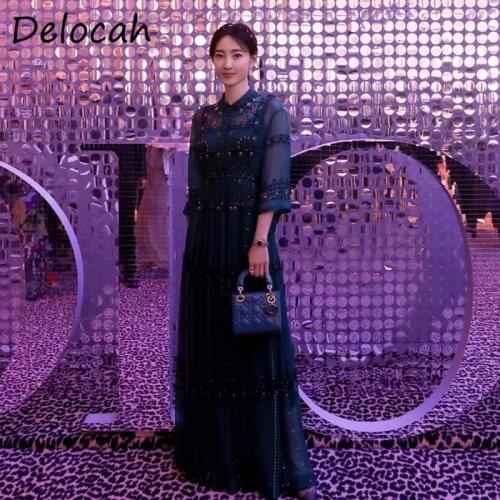 Delocah New 2021 Summer Women Fashion Designer Party Long Dress Half Sleeve Gorgeous Embroidery Elegant A-Line Dresses Vestidos