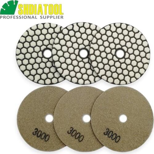 SHDIATOOL 6pcs 100mm #3000 dry polishing pads diameter 4" Resin bond diamond flexible sanding disc Very competitive at price