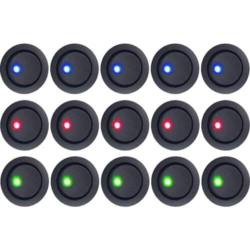 EE support 15 Pcs Three Colour Mixed 12V Round Dot Blue/Red/Green LED Light Switch Rocker Toggle Switch Car Accessories