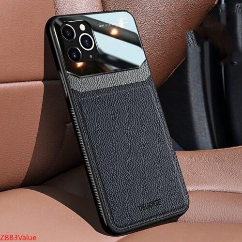 Hybrid Leather + Acrylic Phone Case For iPhone XR XS X XS Max 8 7 6 s Plus 12 Case Luxury Slim Matte Back Hard Protection Cover