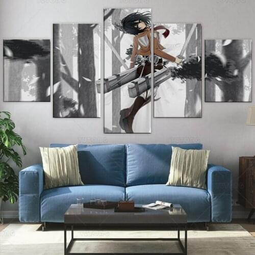 Attack on Titan Mikasa Forest 5 Panels Wall art Poster print canvas painting Pictures for Bedroom Living room home decor framed