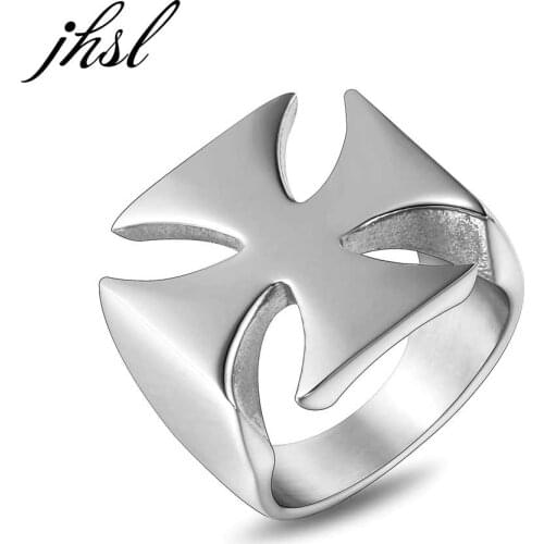 JHSL Cross Rings for Men Stainless Steel Silver Color Fashion Jewelry Party Gift Wholesale US Size 7 8 9 10 11 12