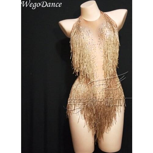 New camel Shining tassel Rhinestones Bodysuit Dance Show One-piece Sexy Costume Womens Performance Leotard freeshipping