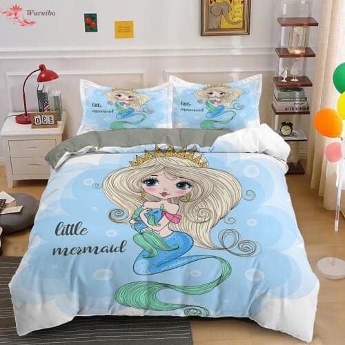 Bedding Set Crib Duvet Cover for Baby Kids Children & Pillowcase Cute Cartoon Mermaid Edredones Niños Girls Princess Quilt Cover