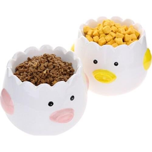 Cute Eggshell Ceramic Cat Pet Food Bowl Pet Feeder Bowls Water Feeder Cat Puppy Feeder Non-slip Cat Bowl Dish Pet Accessories