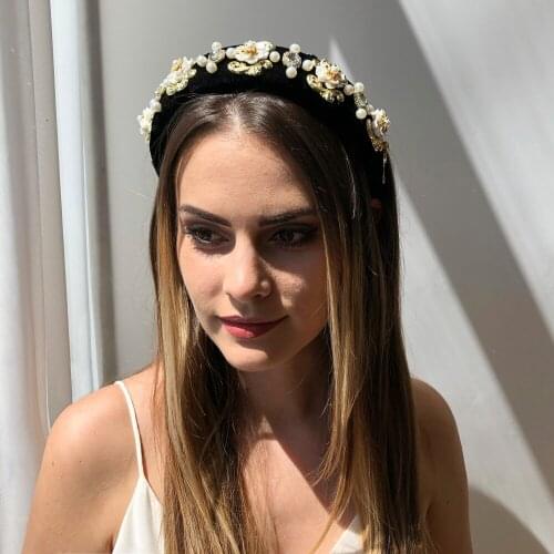 Padded Headband Accessories Simulated Pearl Hair Bands White Flower Hairband Black Velvet Sponge Head Bands Luxury Hair Jewelry