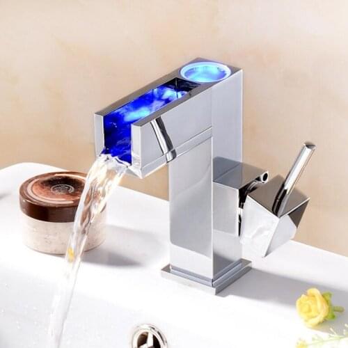 New arrival high quality brass material single lever Deck Mounted chrome finished LED bathroom basin faucet sink faucet