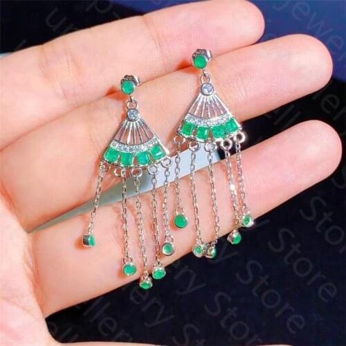 New natural emerald earrings 925 silver ancient silver earrings fresh and lovely earrings