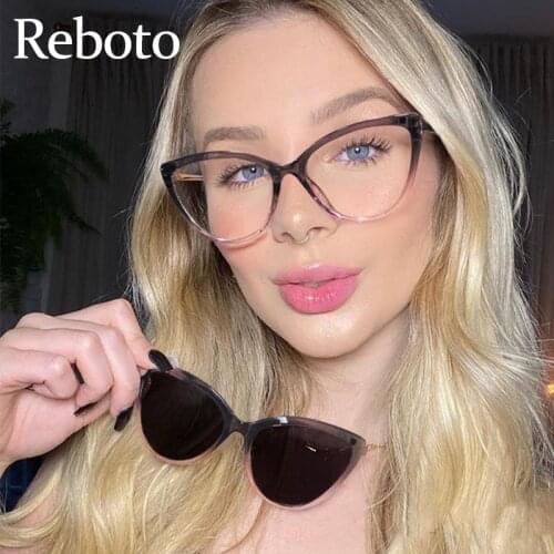 2 in 1 Magnetic Sunglasses Women Brand Polarized Cat eye Clip On Sun Glasses Female 2021 Optical Prescription Anti Blue Glasses