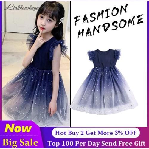 Girls Clothes 2021 New Summer Dresses For Girls Flying Sleeveless Kids Dress Party Girls Dresses Children Clothing 110-160 Cm