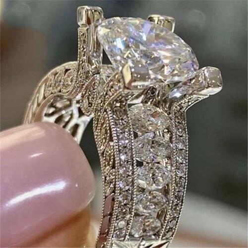 Origin Sterling Silver 925 Jewelry Real Natural Zircon Ring Box Cushion Zirconia Anillos Tension Setting Square Gemstone Rings
