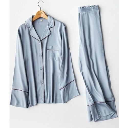 New elegant high-end pajamas for women 2 pieces sexy satin sleepwear turn-down collar pajamas set top + pants home clothes suit