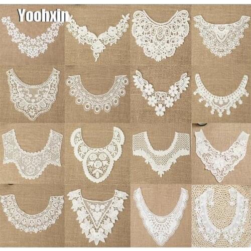 Fashion White cotton embroidery flower lace collar Fabric Sewing Applique DIY guipure dubai ribbon trim neckline wedding decor