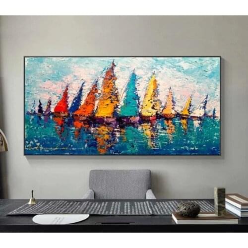 Modern Sailboat Colorful Oil Painting Printed on Canvas Big Size Nordic Wall Picture for Living Room Landscape Canvas Painting