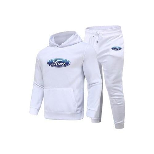 New Spring Autumn Suit Mens Ford Car Logo Pure Color Sports Set Casual Fashion Hoodies+Pants Suits 2 Pieces 14 Colors