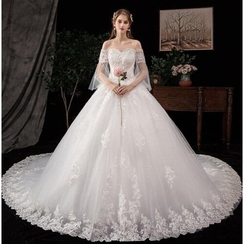 Wedding Dress 2020 Gryffon Luxury Boat Neck With 1.5m Train Ball Gown Princess Robe De Mariee Classic Vestido De Noiva
