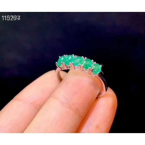 CoLife Jewelry Simple Emerald Ring for Office Woman 3mm*4mm Natural Emerald Silver Ring 925 Silver Emerald Jewelry Gift for Girl