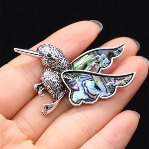 Natural Abalone Hummingbird Brooches for Women Alloy Shell Brooch Pins Vintage Jewelry Accessories Gift 54x30mm