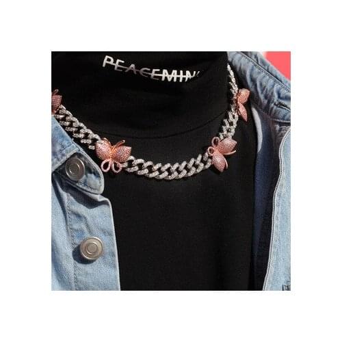 2021 Luxury New Fashion Iced Out Bling Cz Miami Cuban Link Chain Butterfly Charm Choker Necklaces Hip Hop Women Wedding Jewelry