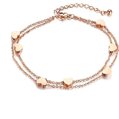 Double layers chain Link friendship love bracelets for women stainless steel charm Rose Gold Color
