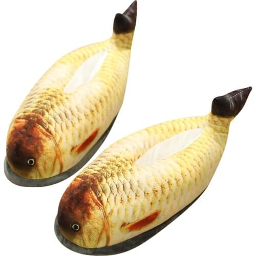 Winter Simulation Funny Crucian Shark Plush Slippers Home Office Mens Non-slip All-enclosed Warm Indoor Fashion Cotton Slippers