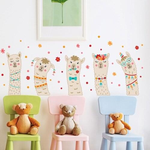 Zollor Lovely Alpaca Little Safflower Wall Sticker Bedroom Living room Childrens room Creative Decoration Stickers Removable