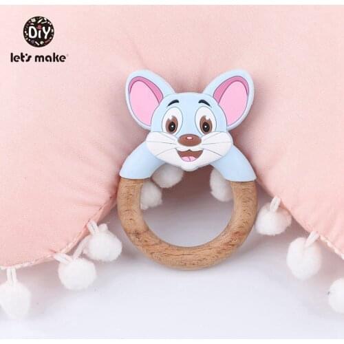 Lets make 10Pcs Cartoon Wooden Teething Rings Food Grade Silicone Mouse Nursing Pendant Toddler Toys BPA Free Baby Teethers