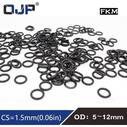 10PCS/lot Fluorine rubber Ring Black FKM O ring Seal 1.5mm Thickness OD5/5.5/6/6.5/7/8/9/10/11/12mm O-Ring Seal Gasket Washer